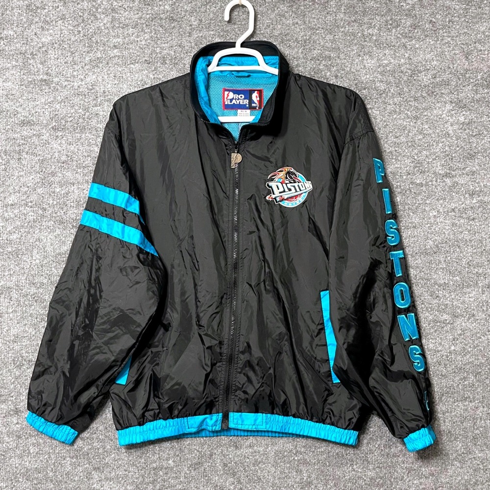 Vintage Detroit Pistons Pro Player NBA Track Jacket Black‎ Aqua Men's MD